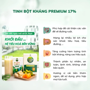 Tinh Bột Kháng Dr Ruột Premium 17% - 10 gói, giảm táo bón, hỗ trợ đại tràng, 405.000₫ 2