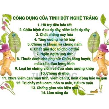 Tinh Bột Nghệ Trắng QNA FARM 385gr - Cucurmin cao, kháng khuẩn, giảm viêm, 103k