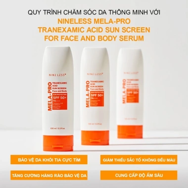 Tinh chất chống nắng NINELESS Mela-Pro Tranexamic Acid 100ml - Serum mặt và cơ thể, giá 414.000 VND 4 Tinh chất chống nắng NINELESS Mela-Pro Tranexamic Acid 100ml - Serum mặt và cơ thể, giá 414.000 VND 4