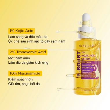 Tinh Chất Dưỡng Sáng Mờ Thâm NINELESS B-Boost 1% Kojic Acid Serum 30ml - Chỉ 434.000₫