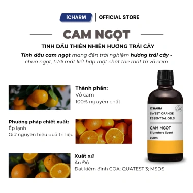 Tinh dầu cam ngọt iCHARM 100ml - đuổi muỗi, thơm phòng ngủ spa, giảm giá 175.000₫ 2 Tinh dầu cam ngọt iCHARM 100ml - đuổi muỗi, thơm phòng ngủ spa, giảm giá 175.000₫ 2