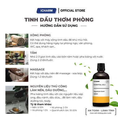 Tinh dầu cam ngọt iCHARM 100ml - đuổi muỗi, thơm phòng ngủ spa, giảm giá 175.000₫