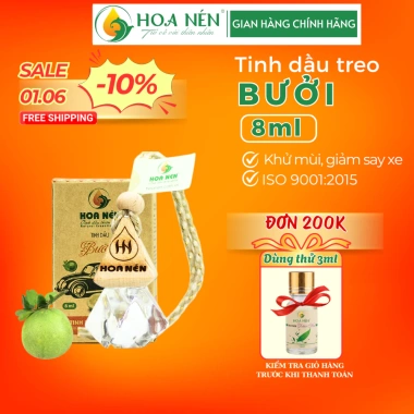 Tinh dầu treo bưởi 8ml - Hoa nén Vegan, khử mùi, thanh lọc không khí, giảm say xe