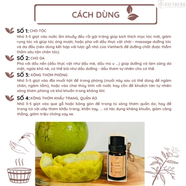 Tinh dầu vỏ bưởi VIETHERB 10ml - Kích thích mọc tóc, dưỡng tóc, giá 140.000 VND