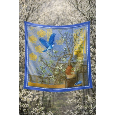Tinh lam Mai trắng đón Xuân - Lụa Latin 70x70cm CHAM BOUTIQUE, giá ưu đãi 138k