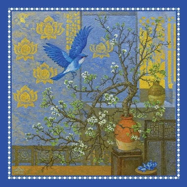 Tinh lam Mai trắng đón Xuân - Lụa Latin 70x70cm CHAM BOUTIQUE, giá ưu đãi 138k
