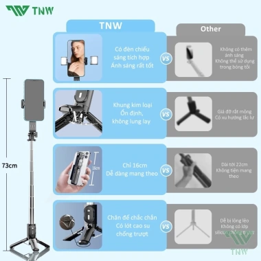 TNW L8mini Gậy selfie 3 chân mini Bluetooth có đèn LED – Chụp ảnh chất lượng, giá ưu đãi 155.821₫