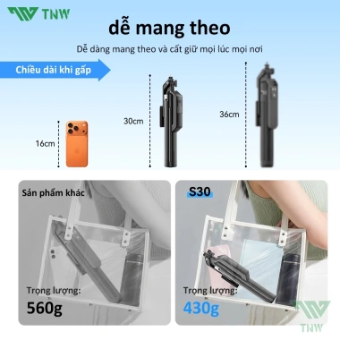 TNW S30 Gậy Selfie 4 Chân Bluetooth Chống Rung Đèn LED 1.8m - Giá Ưu Đãi 309.000₫ 5