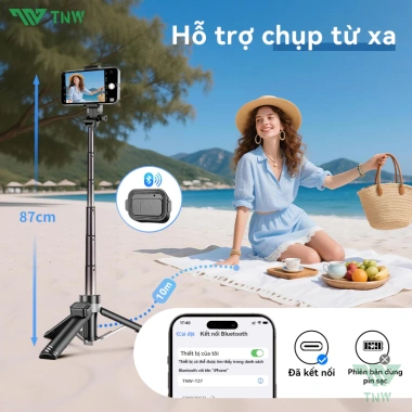 TNW T27 Tripod điện thoại 3 chân, gậy selfie mini có đèn LED, quay 360°, chỉ 259k 8