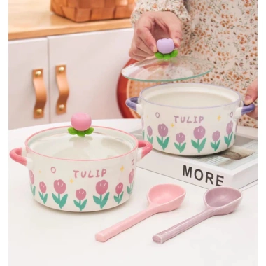 Tô Ăn Mì Bát Úp Gốm Sứ Đa Năng Có Nắp Đậy Hoa Tulip Giá 111.000 VND