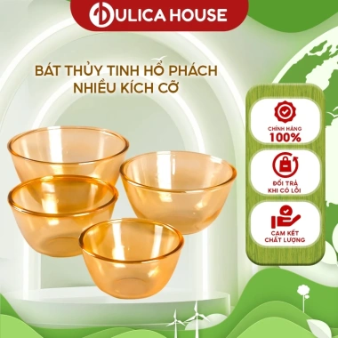 Tô Chén Bát Thuỷ Tinh Dulica House Màu Hổ Phách, Dày 7mm, Cách Nhiệt, Giá 25.000 VND