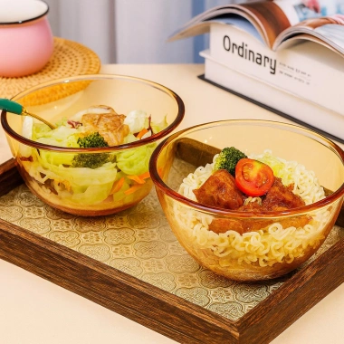 Tô Chén Bát Thuỷ Tinh Dulica House Màu Hổ Phách, Dày 7mm, Cách Nhiệt, Giá 25.000 VND