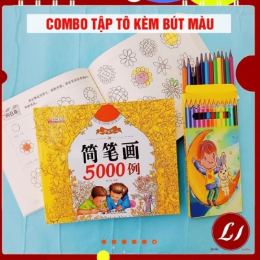 Tô màu 5.000 hình cho bé 1-7 tuổi, kèm hộp màu sáng tạo, quà tặng lý tưởng