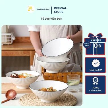 Tô Sứ Trắng Viền Đen Cao Cấp - Bát Mì Ramen Loe, Giá ưu đãi 24.000đ - MTA-MART2