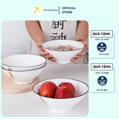 Tô Sứ Trắng Viền Đen Cao Cấp - Bát Mì Ramen Loe, Giá ưu đãi 24.000đ - MTA-MART2