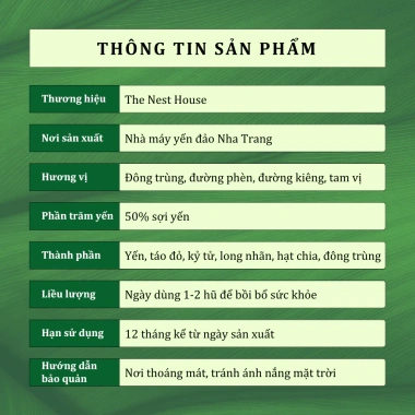 Tổ Yến Sào Chưng Sẵn Nguyên Chất 70ml The Nest House – Giá ưu đãi 249.000 VNĐ, giảm 75.000
