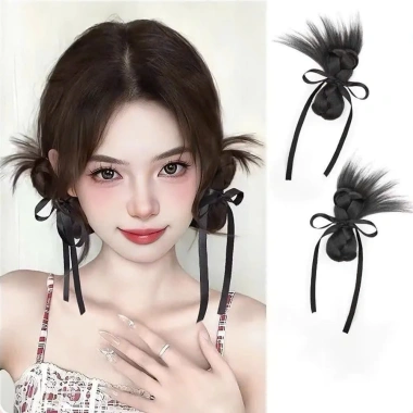 Tóc Giả Búi Bệnh Nơ Đuôi Gà - Bện Tóc Trang Trí Hàn Quốc QiQiShop Giá 99k