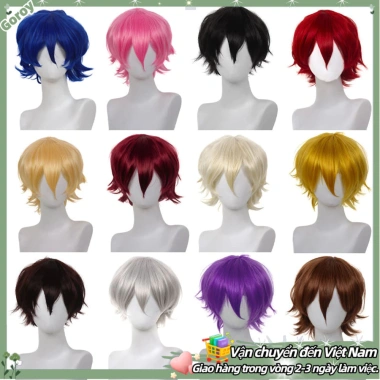 Tóc giả cosplay anime ngắn uốn cong cho nam – phủ đầy đầu, giao hàng nhanh, giảm còn 114.400₫