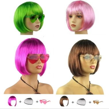 Tóc giả cosplay Hoá trang Kiểu Bob kèm kính - Nhiều màu, giảm giá 20%
