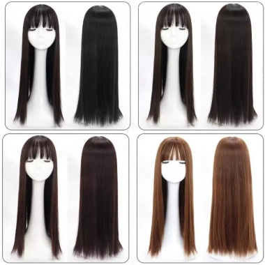 Tóc giả dài thẳng tổng hợp màu đen nâu cho nữ - Giảm giá, giá chỉ 117.800₫