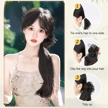 Tóc giả đuôi ngựa tổng hợp dài, chiên bột xoắn, kẹp bện mó phỏng - chỉ 70.000₫