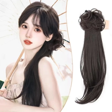 Tóc giả đuôi ngựa tổng hợp dài, chiên bột xoắn, kẹp bện mó phỏng - chỉ 70.000₫