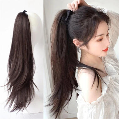 Tóc giả đuôi ngựa xoăn băng keo vô hình, tăng thể tích tóc, giao nhanh địa phương