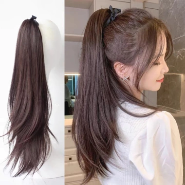 Tóc giả đuôi ngựa xoăn băng keo vô hình, tăng thể tích tóc, giao nhanh địa phương