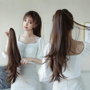 Tóc giả đuôi ngựa xoăn băng keo vô hình, tăng thể tích tóc, giao nhanh địa phương
