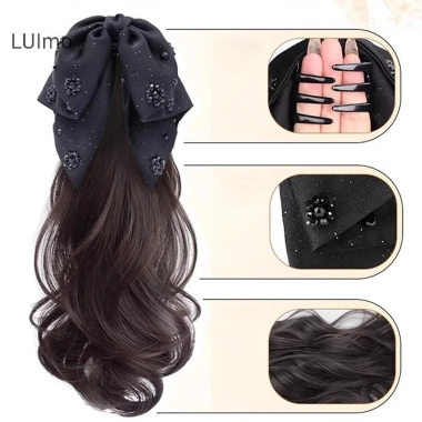 Tóc giả LUImo mô phỏng ruy băng nơ phồng xoăn, kẹp đuôi ngựa, nối dài 40cm SBS - Giá chỉ 52.596₫ 2