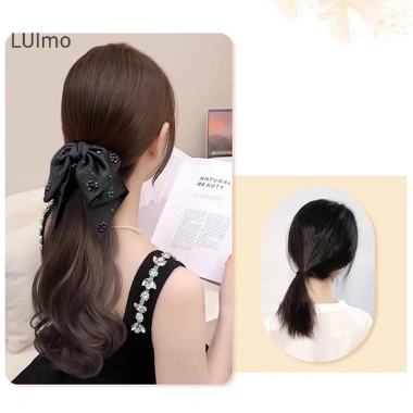 Tóc giả LUImo mô phỏng ruy băng nơ phồng xoăn, kẹp đuôi ngựa, nối dài 40cm SBS - Giá chỉ 52.596₫ 4