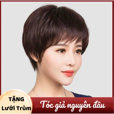 Tóc giả nguyên đầu ngắn tháng mát, dễ chăm sóc - Tặng lưới, giá chỉ 80.000₫