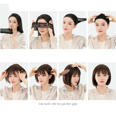 Tóc giả nguyên đầu ngắn tháng mát, dễ chăm sóc - Tặng lưới, giá chỉ 80.000₫