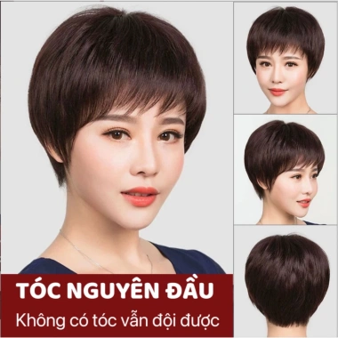 Tóc giả nguyên đầu ngắn tháng mát, dễ chăm sóc - Tặng lưới, giá chỉ 80.000₫