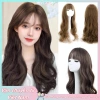 Tóc giả nữ dài sóng lớn xoăn Air Bangs màu đen tự nhiên, giao hàng tận nơi