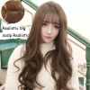 Tóc giả nữ dài sóng lớn xoăn Air Bangs màu đen tự nhiên, giao hàng tận nơi 2