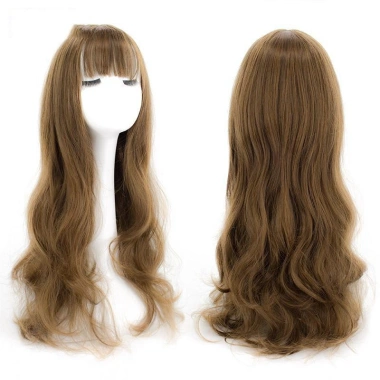 Tóc giả nữ dài sóng lớn xoăn Air Bangs màu đen tự nhiên, giao hàng tận nơi