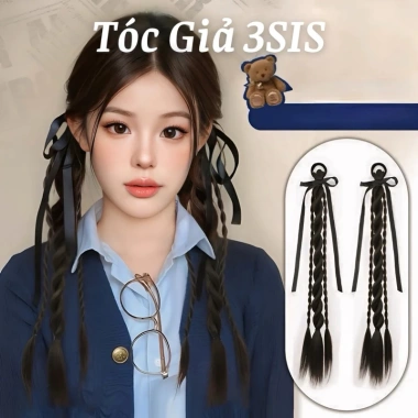 Tóc giả tết bính nơ ruy băng, thắt bính 2 bên - Giá 43.200 VND