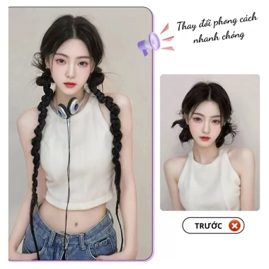 Tóc Giả Tết Hai Bím Xinh Xắn Đeo Nhanh, Đuôi Ngựa Dễ Thương 70cm Hottrend Giá 48k