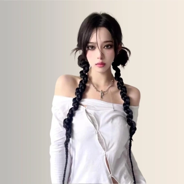 Tóc Giả Tết Hai Bím Xinh Xắn Đeo Nhanh, Đuôi Ngựa Dễ Thương 70cm Hottrend Giá 48k