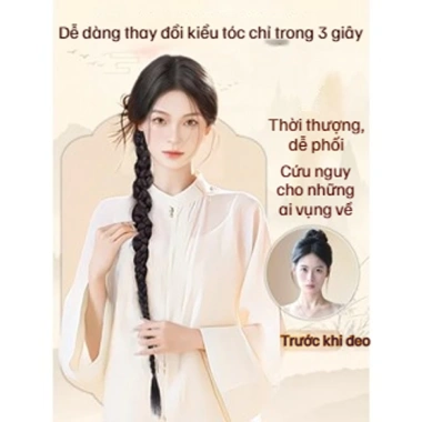 Tóc giả Tết kiểu Trung Quốc hiện đại bím xoắn thời trang kèm cài tóc tự nhiên - Giá chỉ 54.000₫