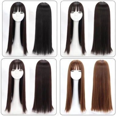 Tóc giả thẳng dài 60cm bangs nữ, che đầu toàn bộ tự nhiên - Giao hàng tận nơi, chỉ 115.500₫ 7