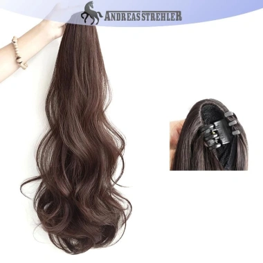 Tóc giả xoăn dài Onetimingfine + kẹp Grab đuôi ngựa, lông tơ, giảm giá 63.396₫