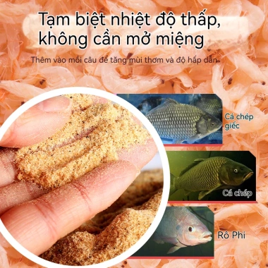 Tôm Xay Khô 100g Câu Cá Vương - Mồi tanh tươi không cần đá, tăng tính dẫn dụ, câu đa dạng loài cá - Giá 54.407 VND