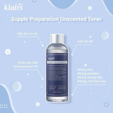 Toner Nước hoa hồng Dear Klairs Supple Preparation không mùi - Dưỡng ẩm, cân bằng pH, giảm khô da, giá chỉ 88.200₫