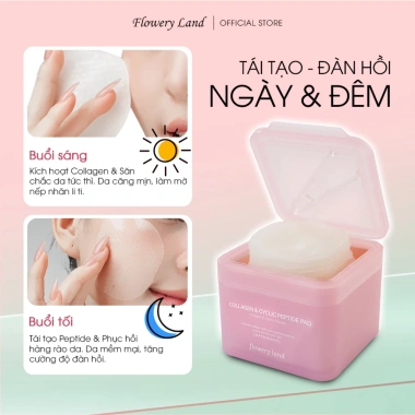 Toner Pad Collagen & Peptide FLOWERY LAND 170g - Tăng đàn hồi, trẻ hóa, cấp ẩm, nâng cơ vùng cằm 2