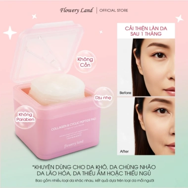 Toner Pad Collagen & Peptide FLOWERY LAND 170g - Tăng đàn hồi, trẻ hóa, cấp ẩm, nâng cơ vùng cằm 5