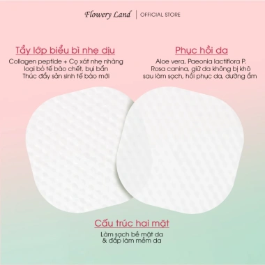 Toner Pad Collagen & Peptide FLOWERY LAND 170g - Tăng đàn hồi, trẻ hóa, cấp ẩm, nâng cơ vùng cằm 7