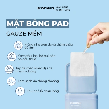 Toner Pad Hyaluron B'origin 160ml 80 miếng - Cấp ẩm sâu 9 Hyaluronic & Panthenol, Giá chỉ 260.000 VND