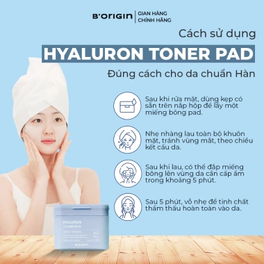 Toner Pad Hyaluron B'origin 160ml 80 miếng - Cấp ẩm sâu 9 Hyaluronic & Panthenol, Giá chỉ 260.000 VND